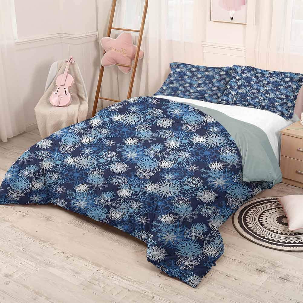 prunushome Winter Modern Duvet Cover SetVarious Different Ornate Snowflakes Blizzard Cold Season Xmas Themed Good Choice as a Gift Pale Blue Dark Blue White 71x87in/20x30inx2