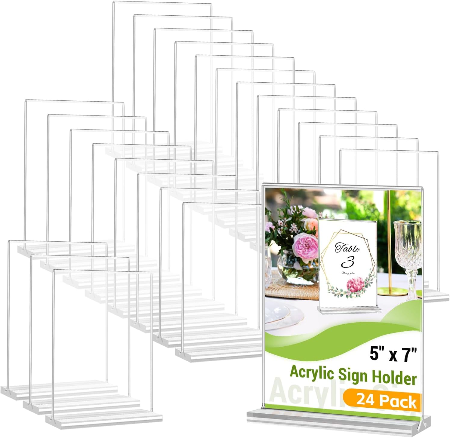 Dynta 24 Pack Acrylic Sign Holder 4x6 Picture Frame Double Sided T Shape Vertical Flyer Menu Holder Clear Table Stands for Display Restaurant Office Home Wedding