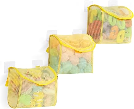 Bath Toy Storage, Goowin Bath Toy Holder, 3 Compartment Large Openings Bath Toy Organizer, Large Capacity Bath Tub Toy Holder, Kids Bathtub Toy Storage for Accessing & Sorting Toys Yellow, Upgrade