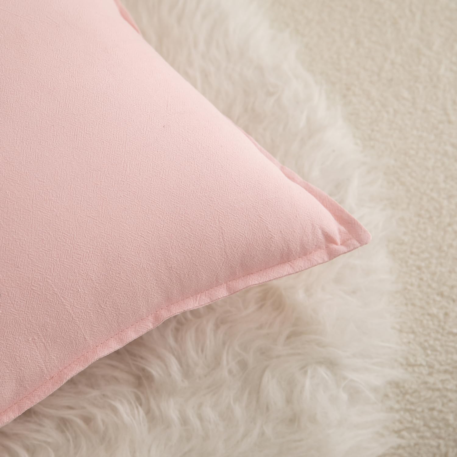 MANDIOO Pack of 2 Neutral Cotton Throw Pillow Covers Solid Decorative Couch Pillow Covers Boho Farmhouse Cushion Covers Home Decor for Sofa Living Room Bed Bedroom 20 x 20 Inch Pink