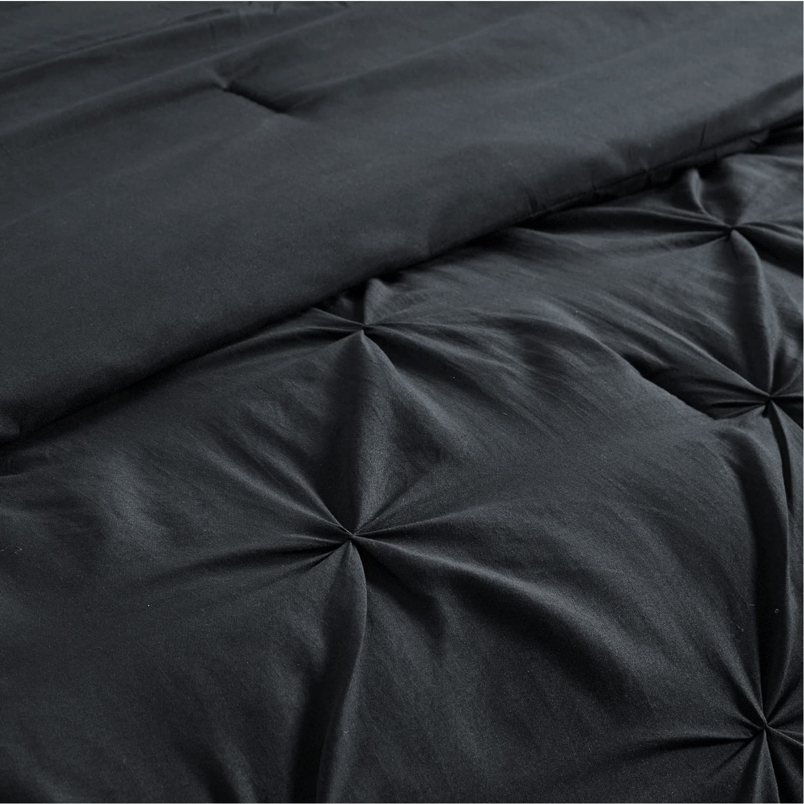 BEDSURE Black King Size Comforter Set - Bedding Set King 8 Pieces, Pintuck Bed in a Bag Black Bed Set with Comforters, Sheets & Skirt, Pillowcases & Shams