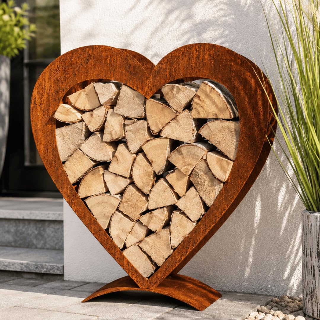 Terma Rost Herz Kaminholzregal Höhe 60 cm Made in Germany tolle deko für aussen und innen holzregal garten herz holz deko metall herz für holzscheite rostherzen für garten Garten