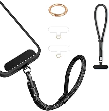 Phone Wrist Strap Lanyard Hand Universal Adjustable Phone Finger Grip Wristlet with 3 Patches Tether Anti Theft for iPhone 16 Pro Max 15 14 Charms for Keychain USB Flash Drive Wallet ID Name Tag Black
