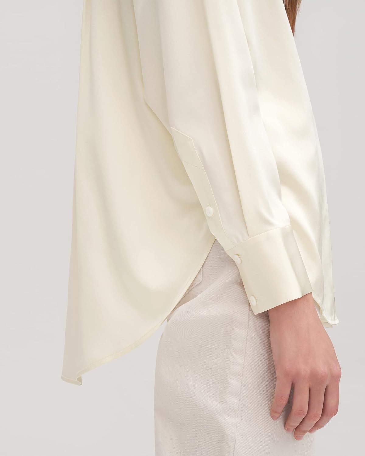 LilySilk Oversized Pure Silk Blouse - Women's Long Sleeve Button Up Luxury White Small - Image 9