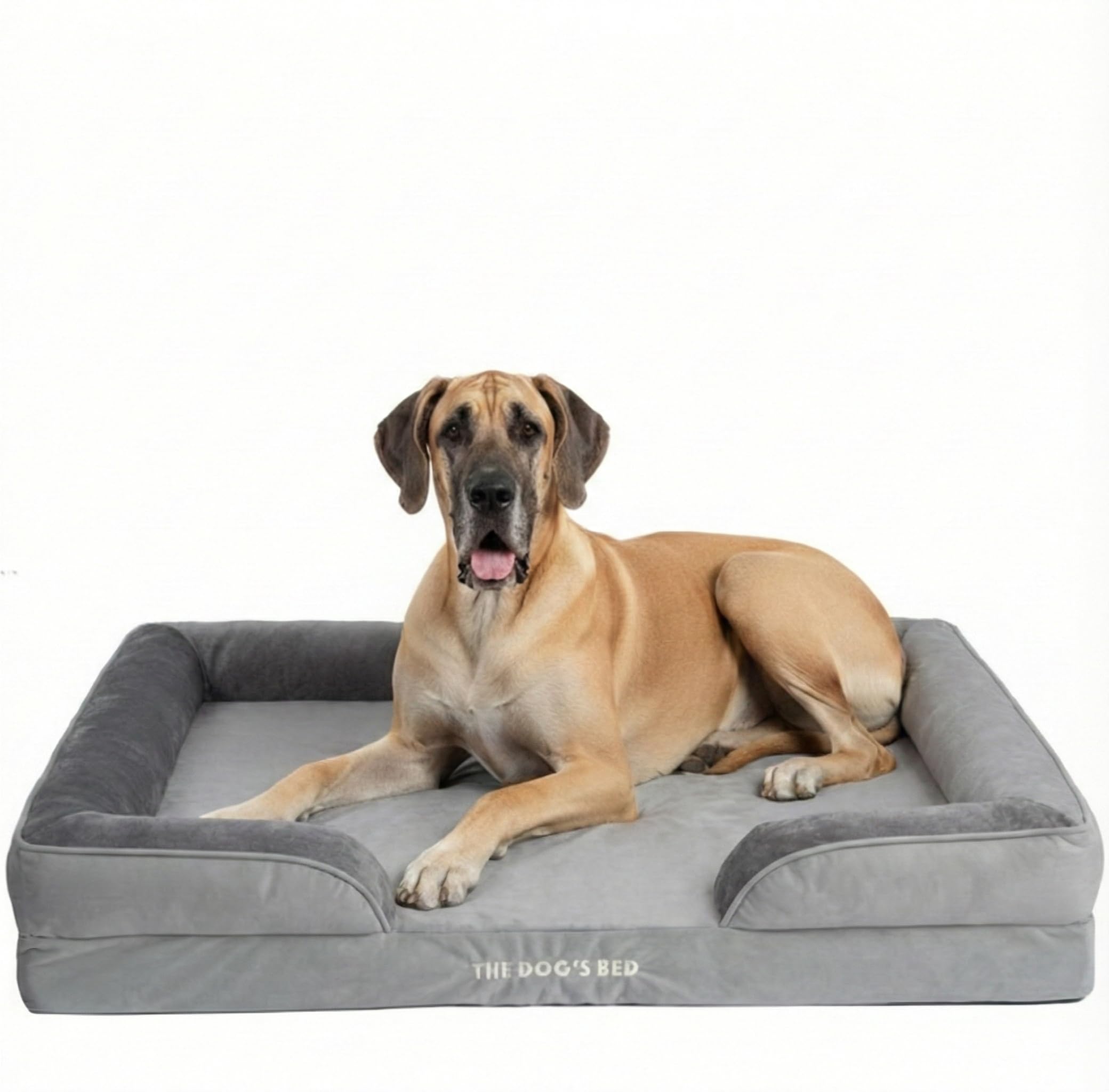 The Dog’s Bed Orthopaedic Dog Bed with Bolsters, Removable Cover, CertiPUR-Certified Foam, Plush Fabric, Silver Grey, XXL