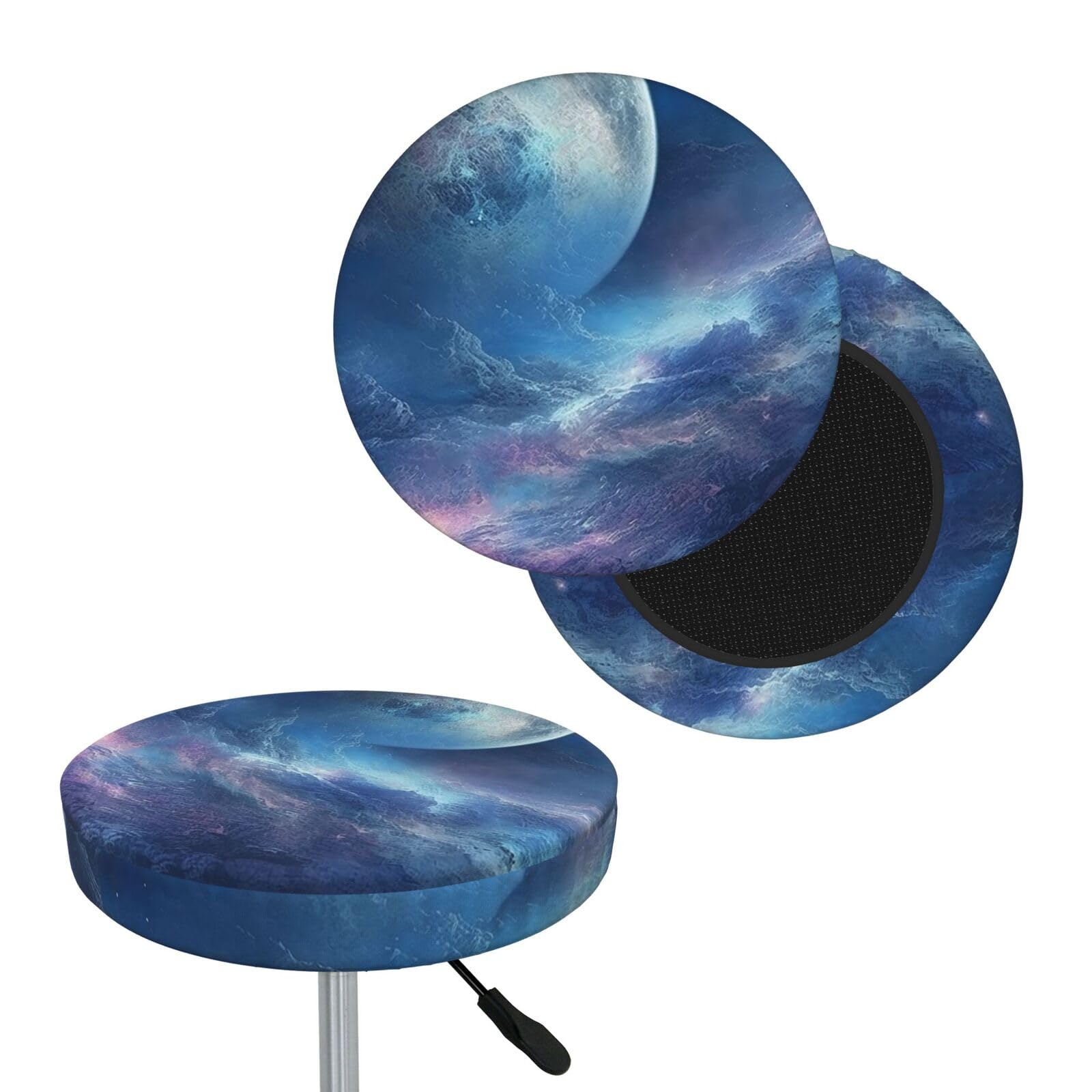 FekiLoot Nebula and Moon Round Bar Stool Covers Stretch Washable Bar Stool Covers Dustproof Slipcover Bar Chair Covers with Elastic Band for Bar Kitchen Living Room Decor 12 Inch