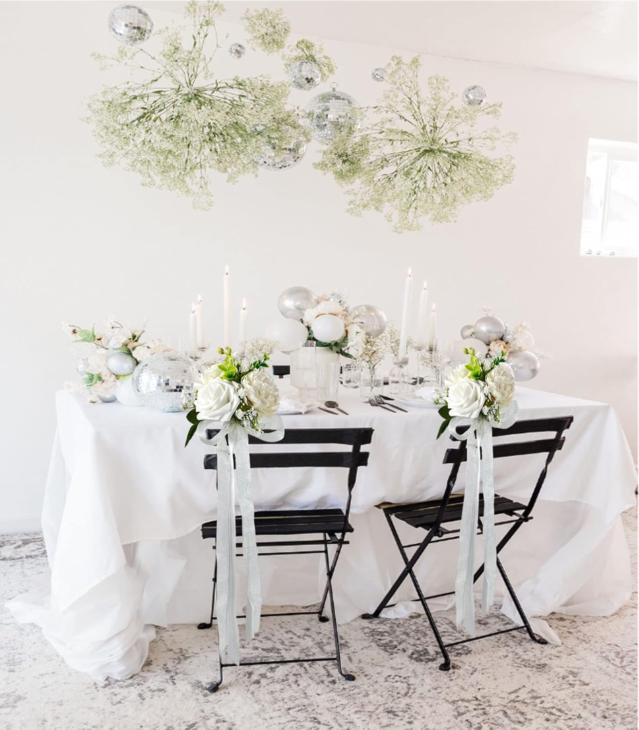 CherishedMoments Wedding Aisle Chair Decorations Set of 6 Artificial Flowers Eucalyptus and Ribbons,Pew Flower Arrangement,for Wedding Ceremony Party Church Chair Decor,White
