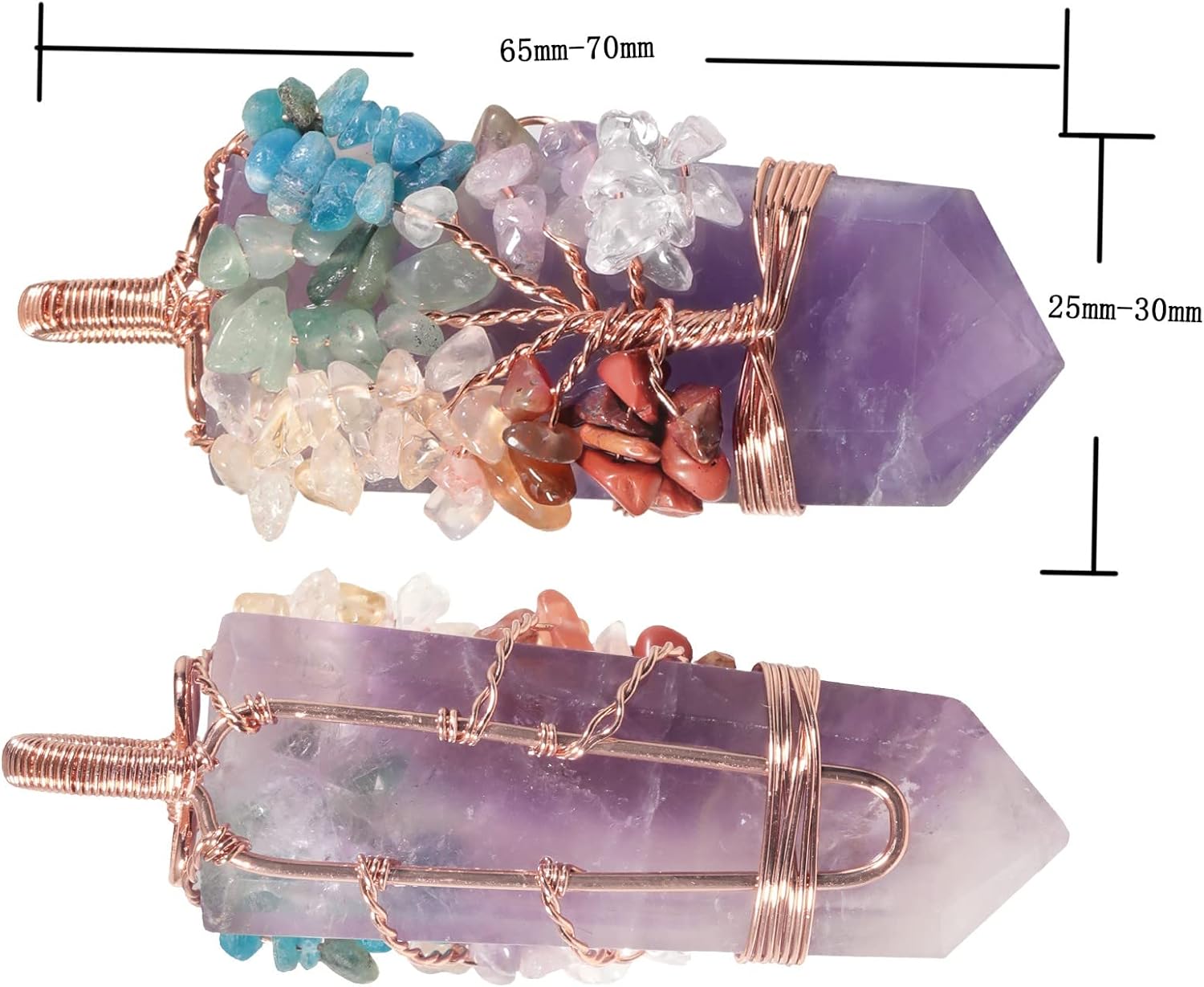 TUMBEELLUWA 7 Chakra Tree Pendant Necklace for Unisex, Copper Wire Wrapped 6-faceted Crystal Stone Point Pendant Amulet for Reiki Healing - Image 2