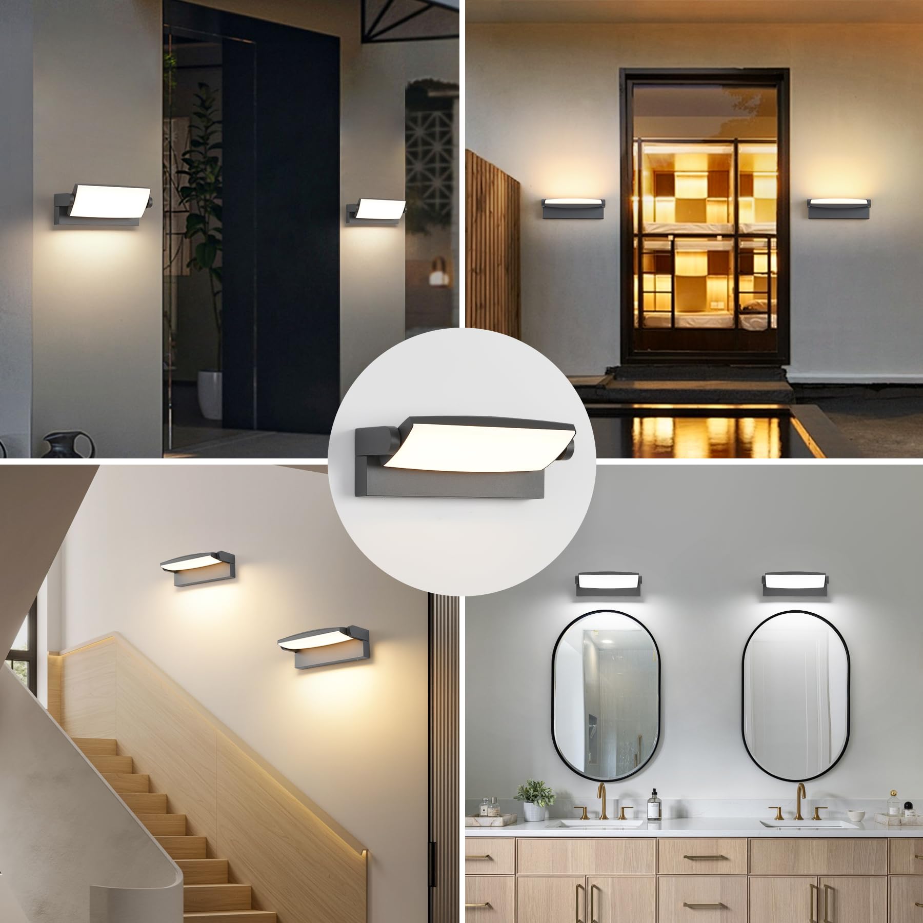 SANSHI Applique da esterno 30W con Pannello LED 350°regolabile,Grigio Scuro | 3000K/4000K/6500K luci da esterno,applique Impermeabile IP65,Lampada da parete esterno Per giardino terrazzo balcone
