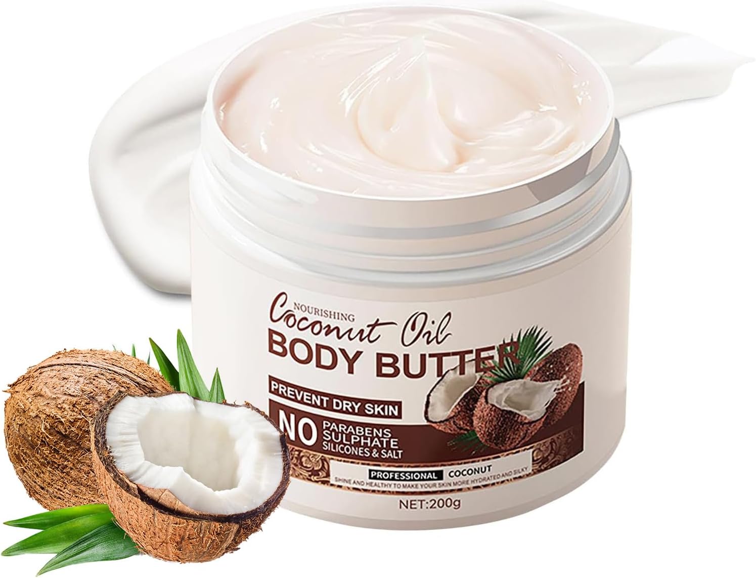 200g Coconut Body Butter – Natural Coconut Body Cream – Body Butter for Women – Body Lotion for Dry Skin – Coconut Moisturiser – Coconut Body Oil for Lock Watery & Smooth & Rejuvenate Skin