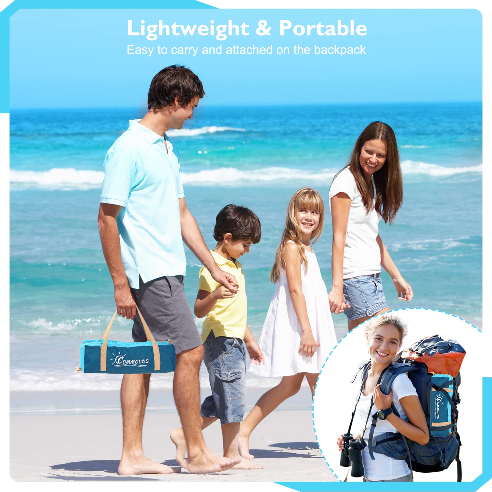 COMMOUDS Beach Tent Sun Shade for 3/4-5/6-8 Person, UPF 50+ Beach Sun Shelter Outdoor Canopy, Lightweight, Easy Set Up and Carry