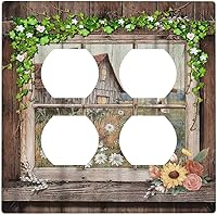 Vista 44 de Placa Cubierta de Interruptor de Luz de Palanca Individual con Diseño de Flor Botánica en Tablero de Madera Rústico Estilo Granja - Placa de Pared