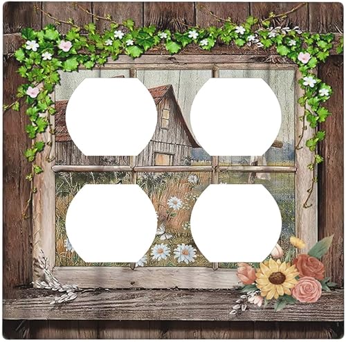 Miniatura 44 de Placa Cubierta de Interruptor de Luz de Palanca Individual con Diseño de Flor Botánica en Tablero de Madera Rústico Estilo Granja - Placa de Pared