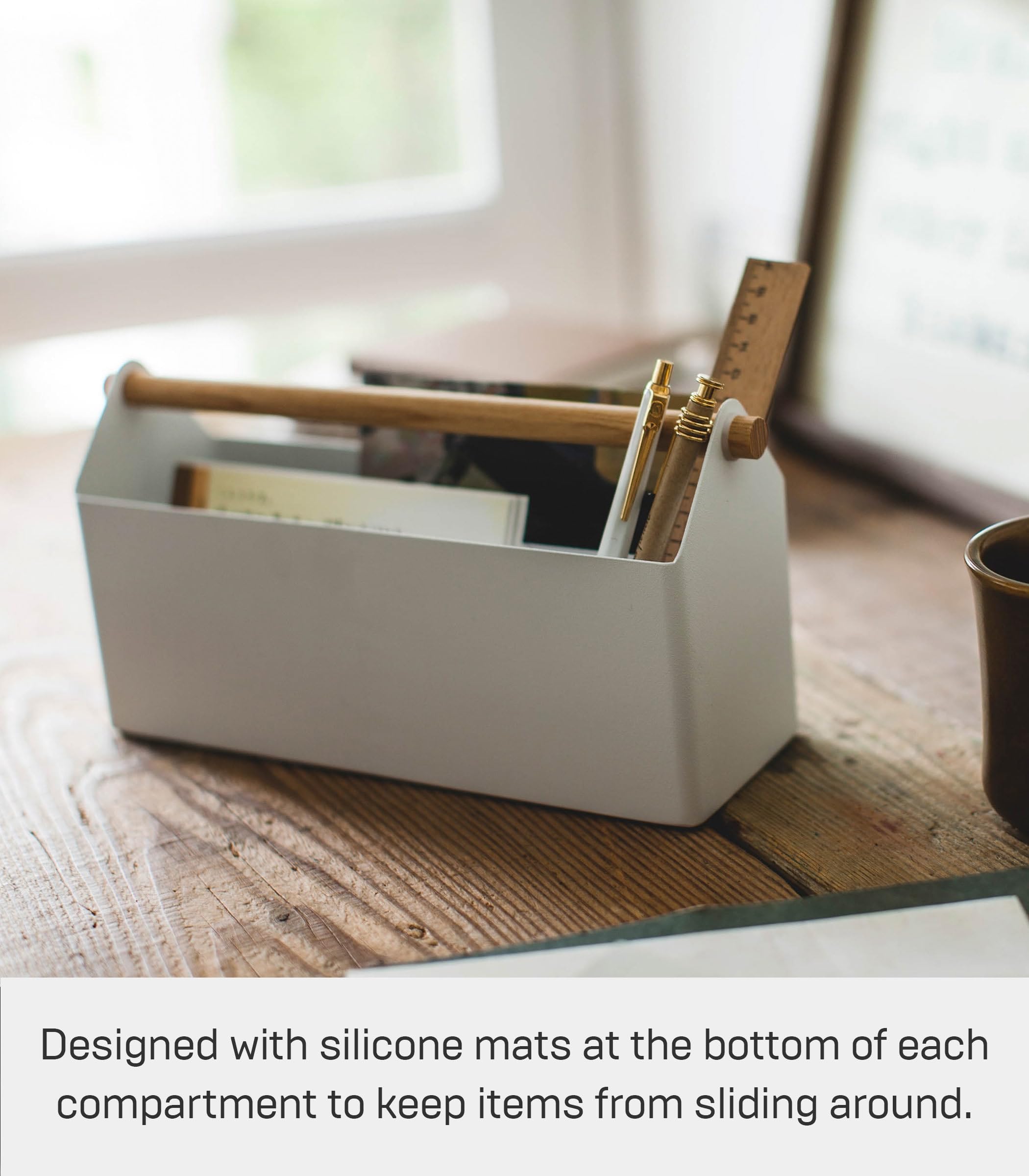 YAMAZAKI 4152 TOSCA Pen Stand Wide, white, Steel/Wood, 27 x 8.5 x 13.5 cm