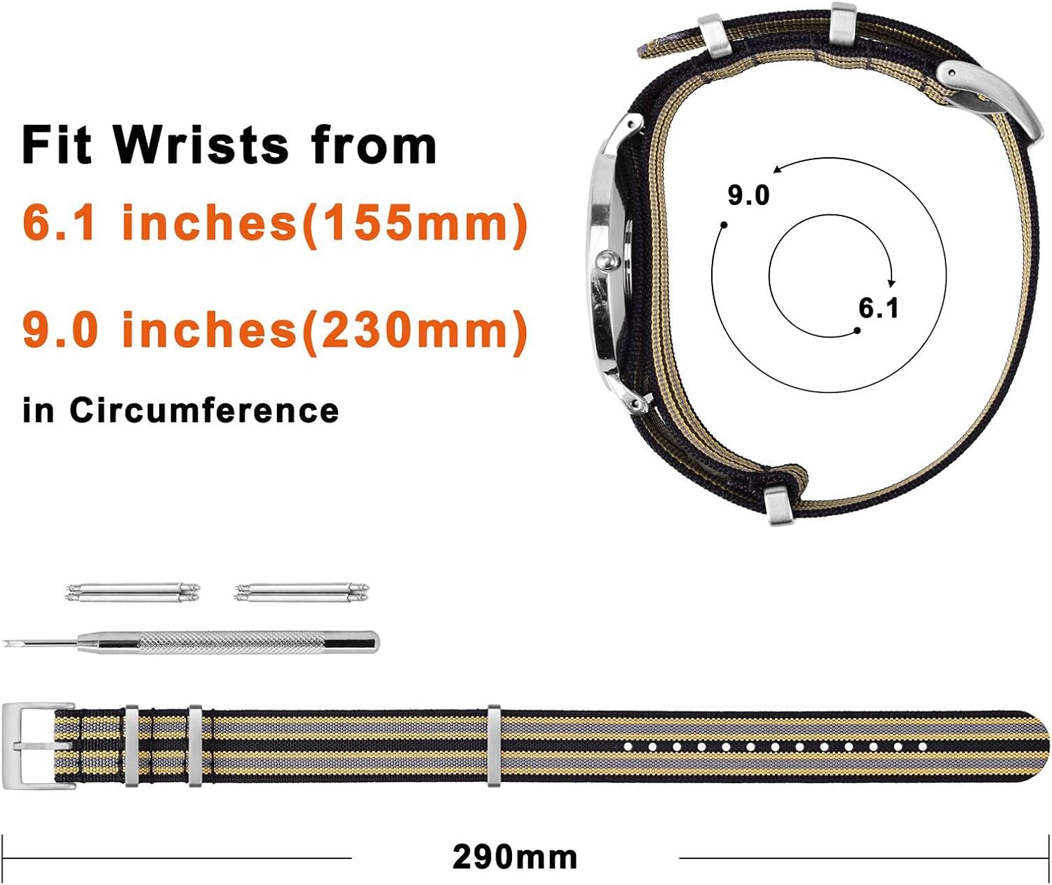 ANNEFIT Nylon Watch Band 16mm 18mm 20mm 22mm, One-Piece Waterproof Military Watch Straps with Heavy Buckle image 4