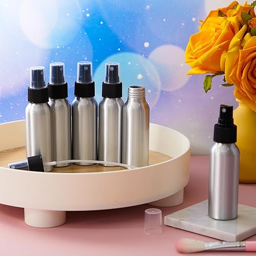 Miniatura 7 de 50 botellas de aluminio de 2 onzas con atomizador de metal reutilizables, botella de perfume de viaje, pulverizador de niebla fina, almacenamiento
