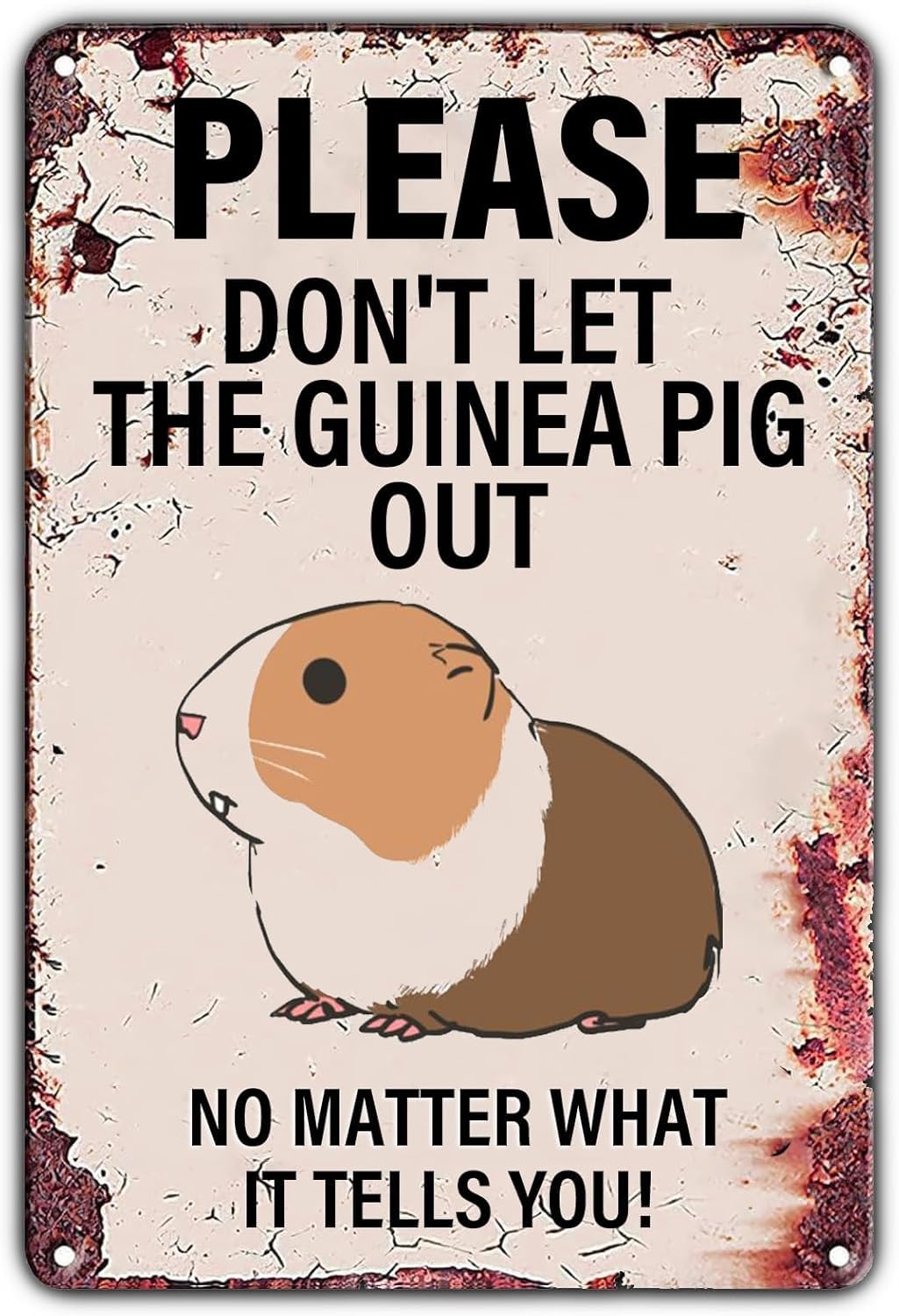SMAZDFXX Vintage Warning Sign Please Don't Let The Guinea PigNo Matter What It Tells You Retro Iron Painting Wall Poster for Home Farmhouse Garden Yard Bar Pub Man Cave 5.5"x8"