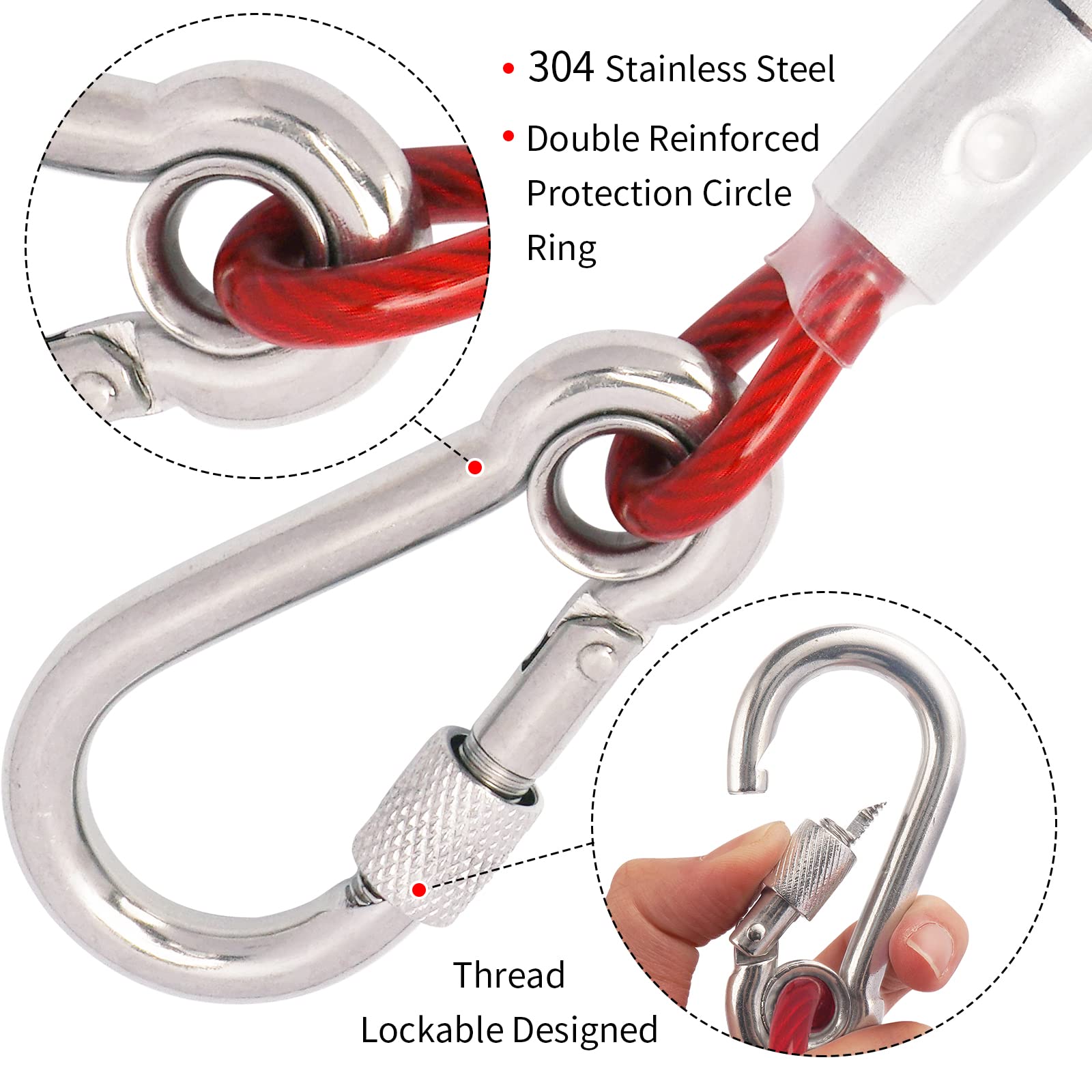 Cable de amarre rojo para perro con hebilla de acero, cable de 3/6/9/15 m con gancho giratorio, correa de camping al aire libre para patio, hasta 500 libras (9 m)