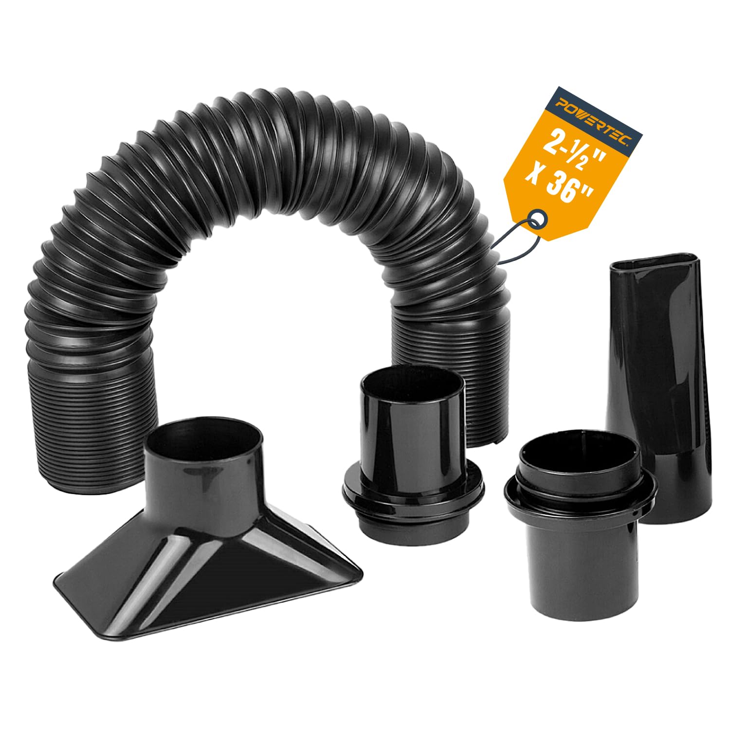 Powertec 2-1/2 X 36 Pp Hose Kit 70208W /2" X 36'' Flexible And Sculptable Dust Collection Hose Kit, Pp Dust Collector Hose Kit For Fume Extractor, Band Saw, Router Table, Drill Press & Benchtop Woodworking Tools