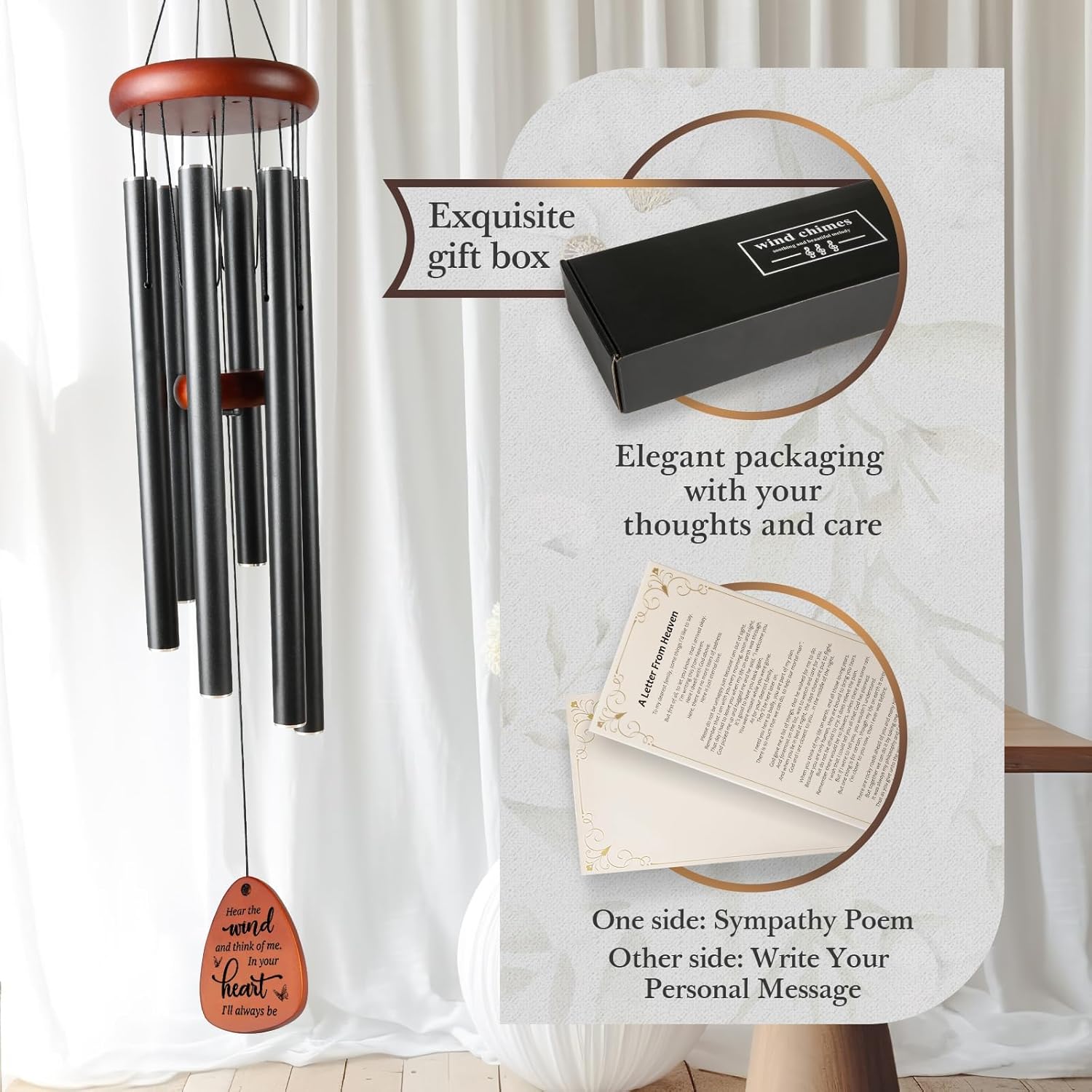 SteadStyle Memorial Gifts Wind Chimes - Sympathy Gifts for Loss of Loved One, Gifts for Who Loss of Dad, Mom, Brother, Friend, Sympathy Bereavement Gift Baskets Home Outdoor Garden Patio Decor (36 IN)