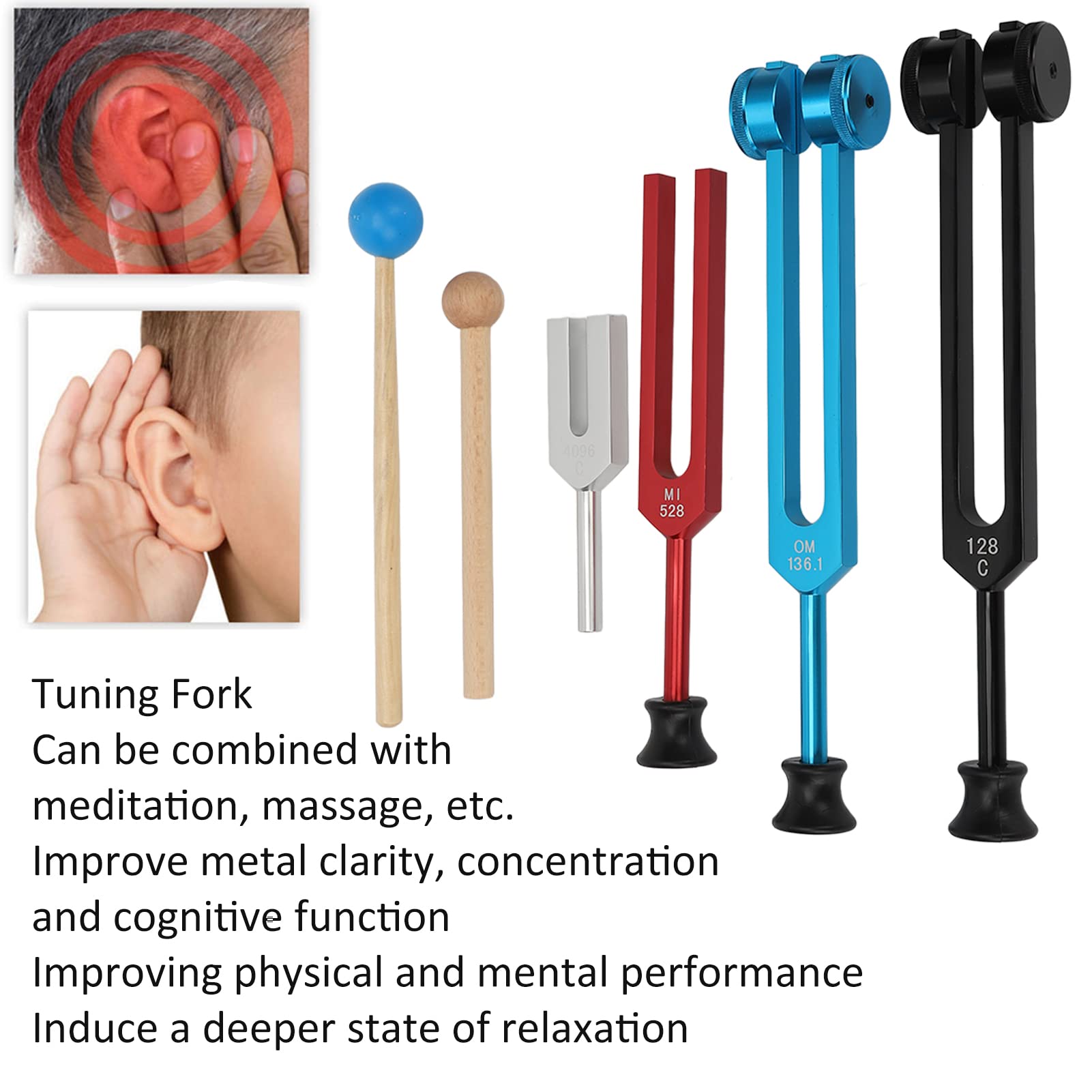 Heilungs Stimmgabel, Stimmgabel Set C4096 Mi528 C128 OM136.1 Stimmgabel aus Aluminiumlegierung Frequenzausgleichende Heilungsgeräte für die DNA Heilung mit Aufbewahrungskoffer