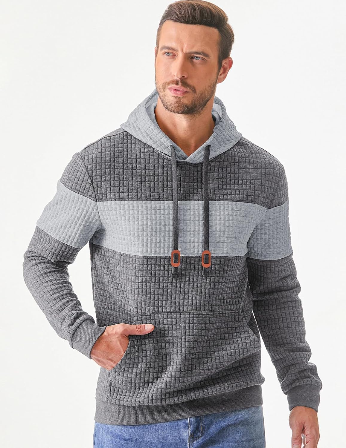Men's Casual Sweatshirts Long Sleeve Drawstring Color Block Pullover Graphic Hoodies with Pockets - Image 5