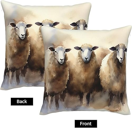 Miniatura 3 de Fundas de almohada cuadradas de 16 x 16 pulgadas, funda de cojín cuadrada de ovejas en acuarela moderna de arpillera de lino suave para sofá, cama,