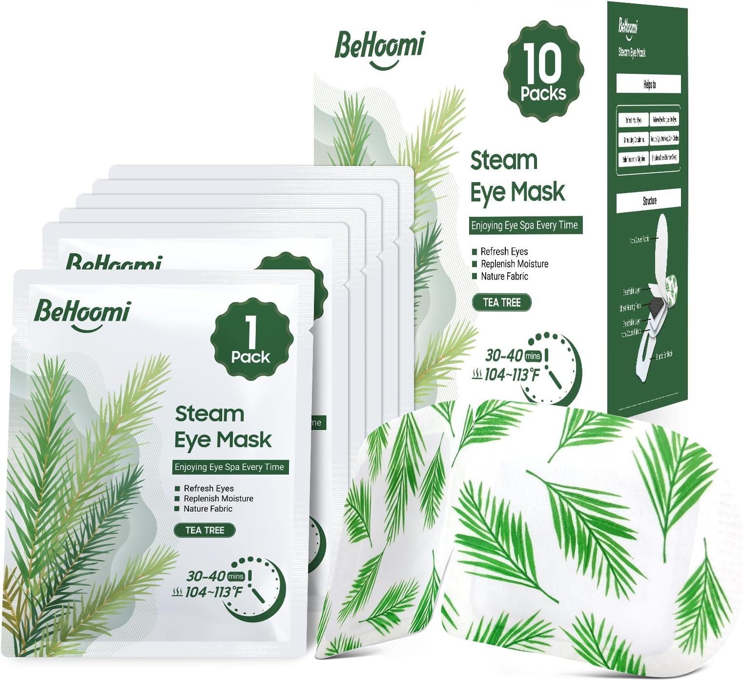Steam Eye Mask, 10 Packs Heated Eye Mask, Self Heating Disposable SPA Warm Compress for Eyes Sleep Mask, Travel Essentials & Relaxation Gifts, Stocking Stuffers (Tea Tree Scent)