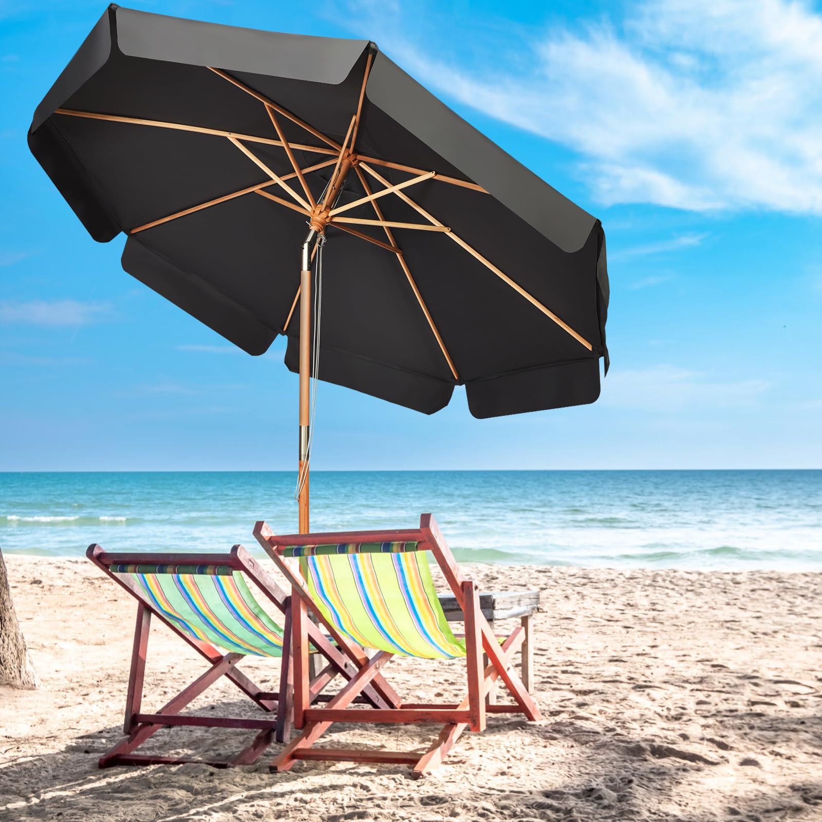 GOPLUS Parasol de Jardin Exterieur 3x3M, Parasol Inclinable de Balcon avec 8 Baleines en Bois, Tissu Anti-UV, avec Lambrequin pour Terrasse Patio Restaurant (Gris)