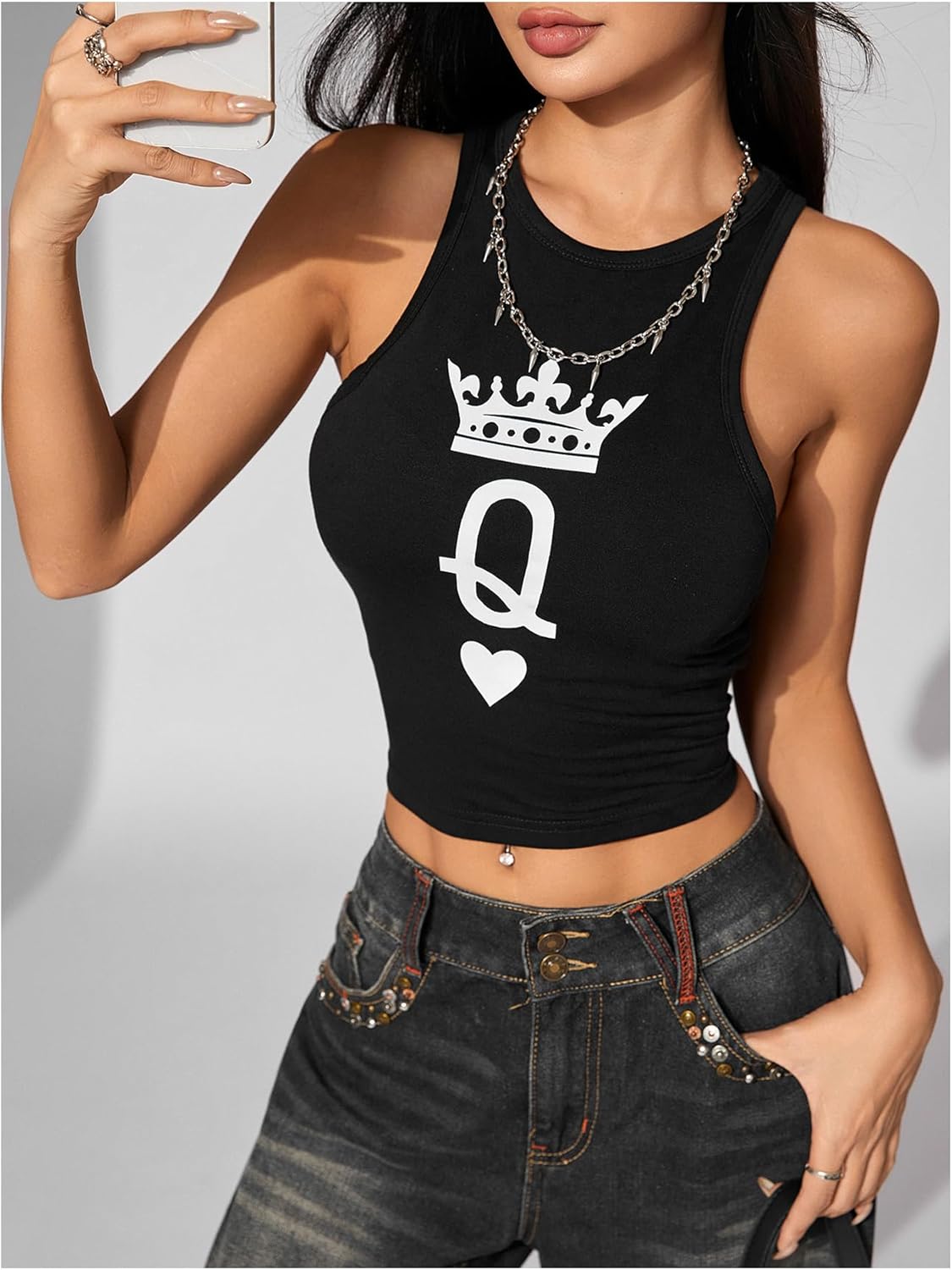 BEAUDRM Women's Graphic Crewneck Tank Top Slim Fit Sleeveless Crop Tops