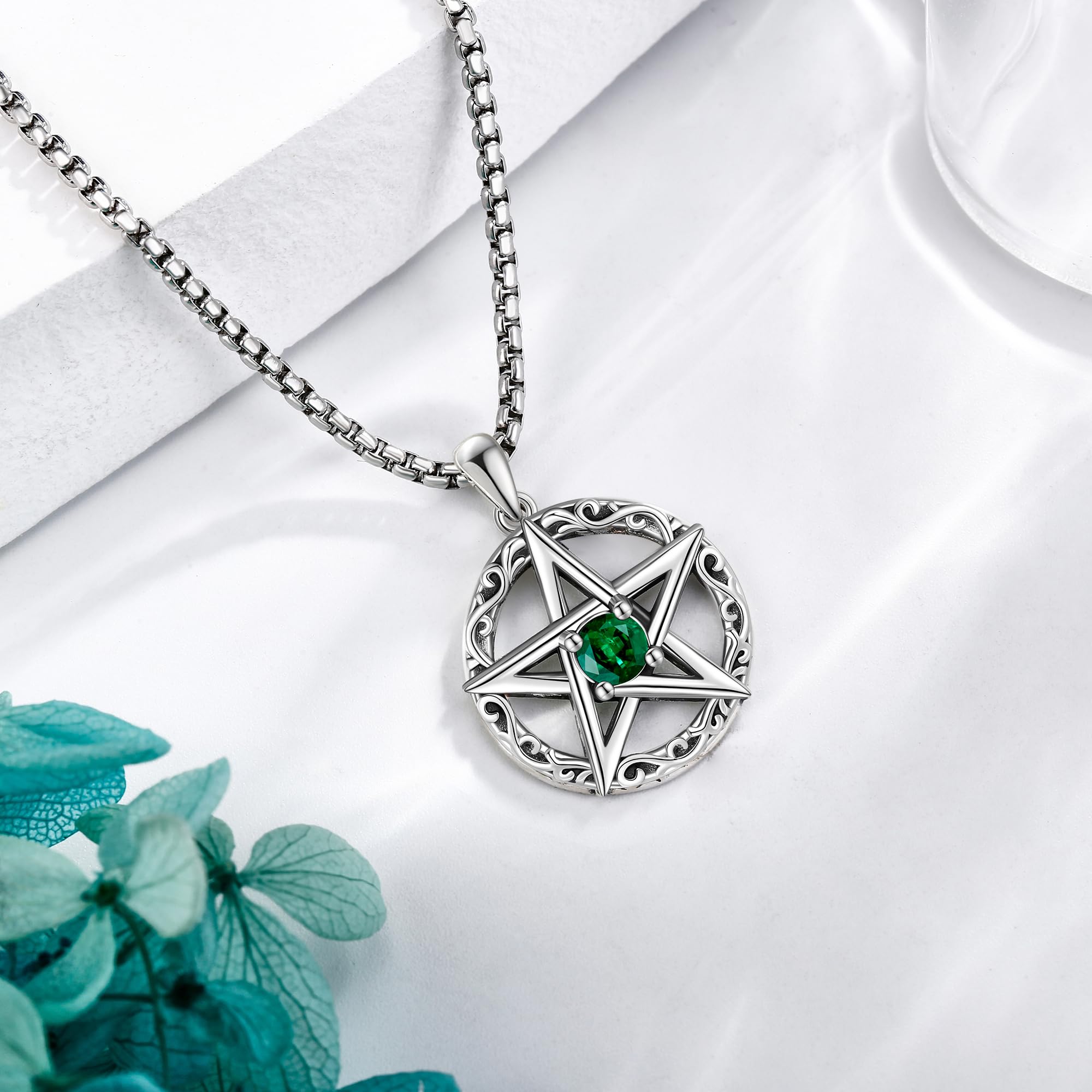 POPLYKE Pentagramm Kette Damen Herren 925 Sterling Silber Pentagramm Anhänger Pentagramm Schmuck