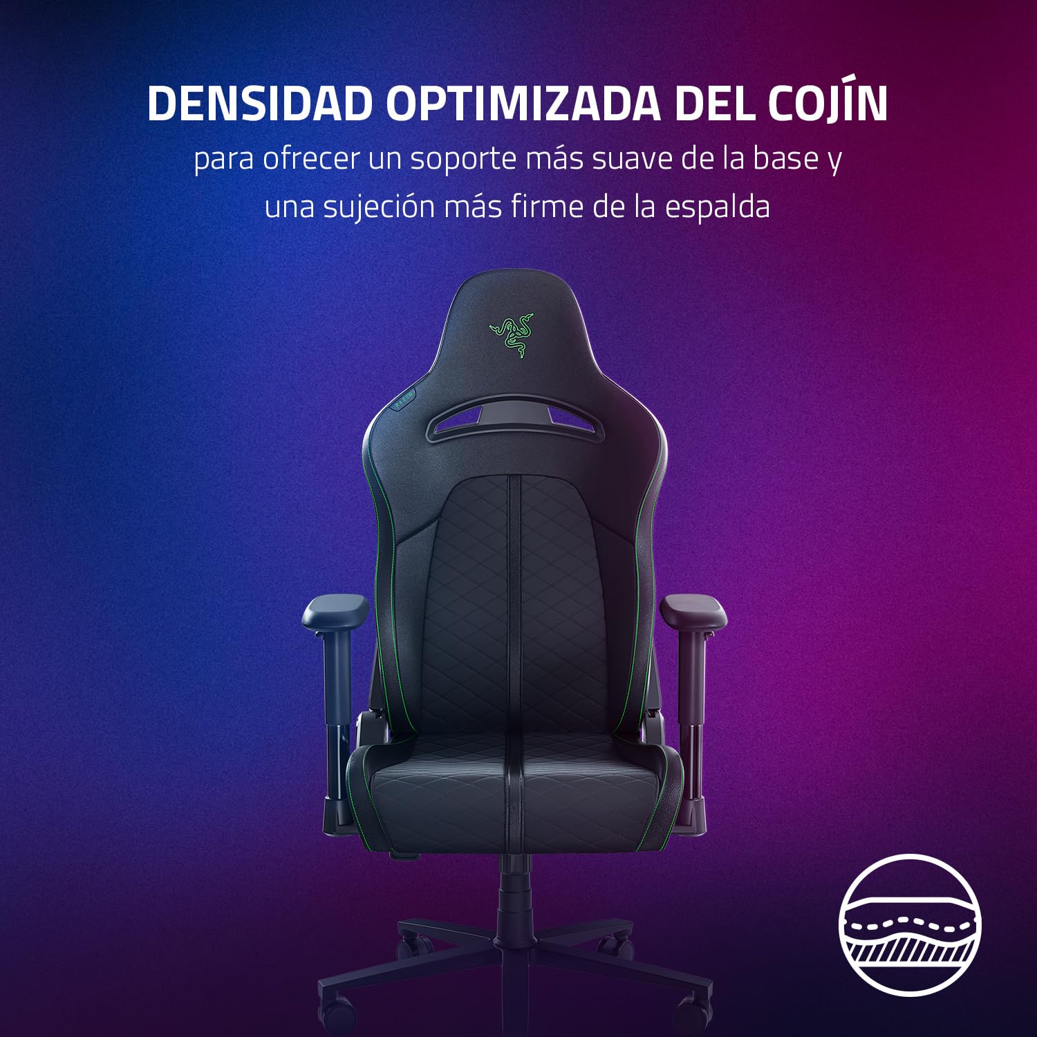 Enki X - Silla para juegos con soporte lumbar integrado, silla de escritoriode oficina (cuero sintético multicapa, relleno de espuma, almohadilla para la cabeza, altura ajustable) Verde