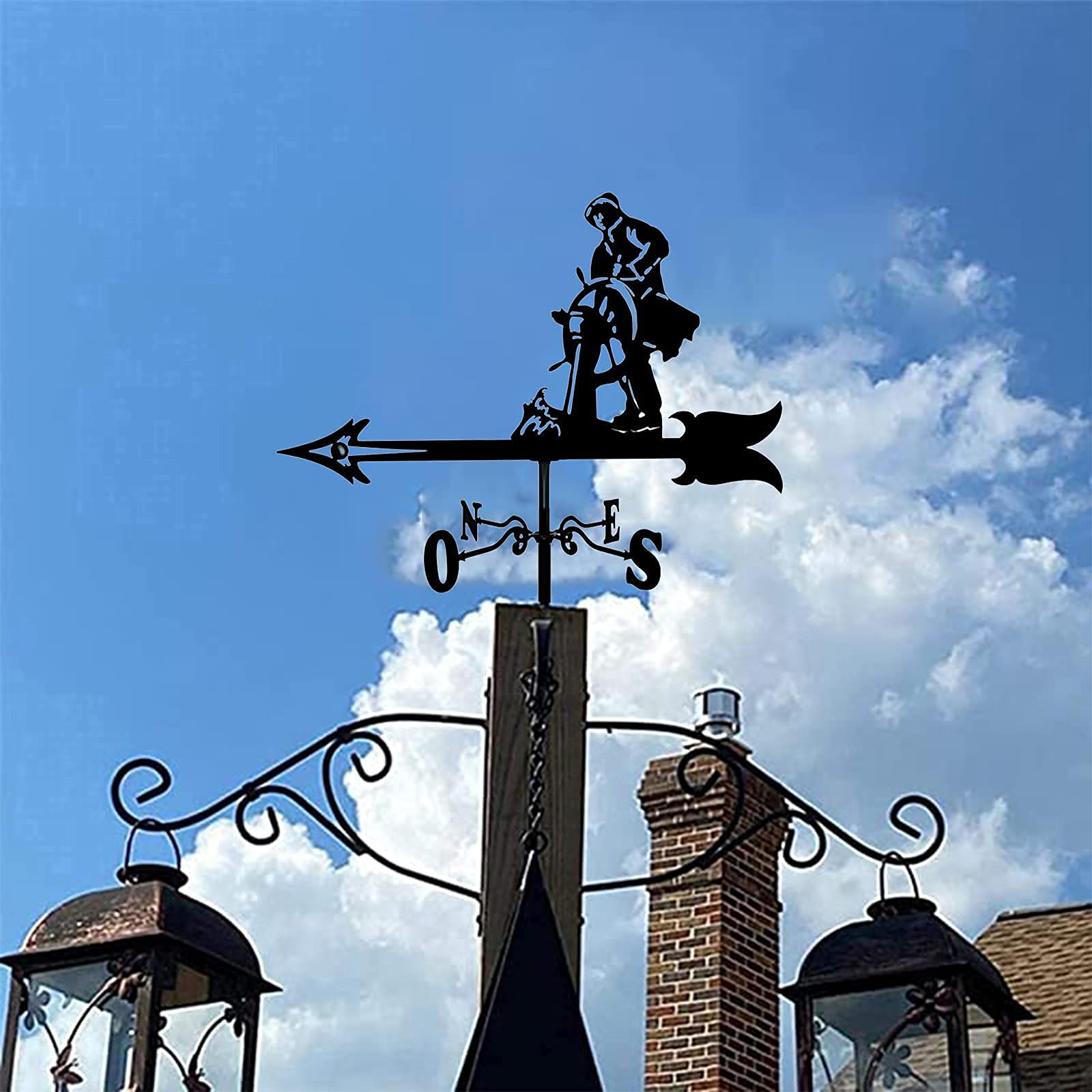 Girouette en métal avec outil de mesure pour décoration de jardin, ferme, cour, tonnelle, indicateur de direction du vent