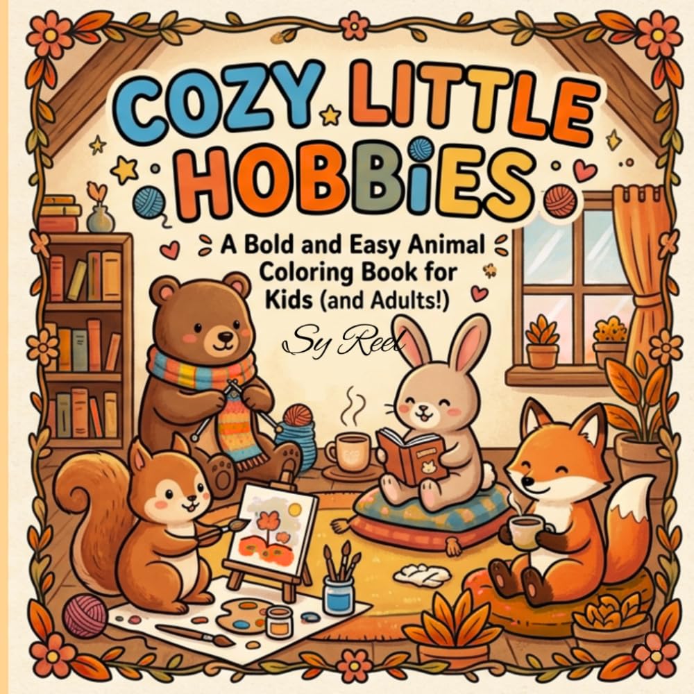 Cozy Little Hobbies: A Bold and Easy Animal Coloring Book for Kids (and Adults!)