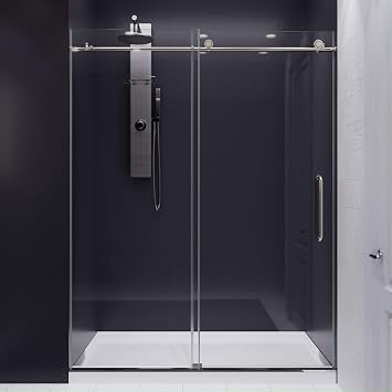 ANZZI Frameless Sliding Shower Door 60 in x 76 in Brushed Nickel, 3/8 in Clear Tempered Deco-Glass, Tsunami Guard Coating, Rhino Alloy Hardware, Reversible Installation | SD-AZ13-02BN
