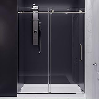 ANZZI 76 x 60 inch Frameless Shower Door, Brushed Nickel, Madam Complete Shower Kit,