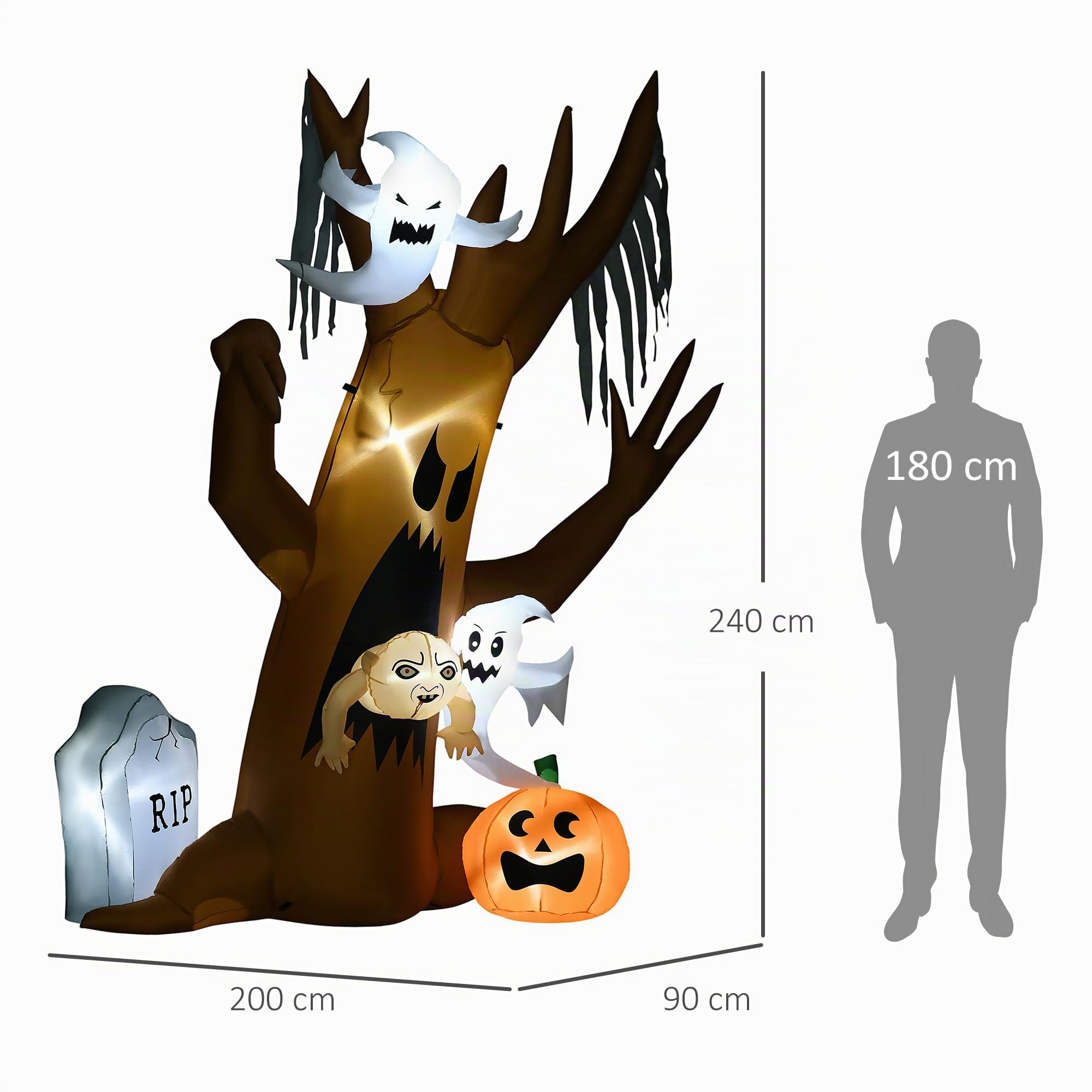 HOMCOM 240 cm Aufblasbarer Geisterbaum mit LED Beleuchtung Wasserdicht