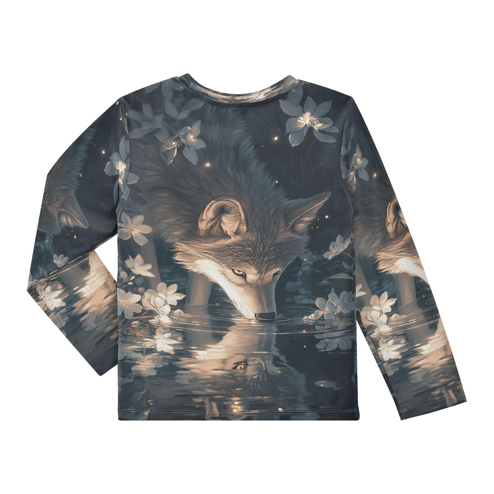 DOMIKING Flowers Wolf Black Boys Long Sleeve Rashguard Shirt Kids Quick Dry Swim Shirt for Running Swiming Pool 9-10T