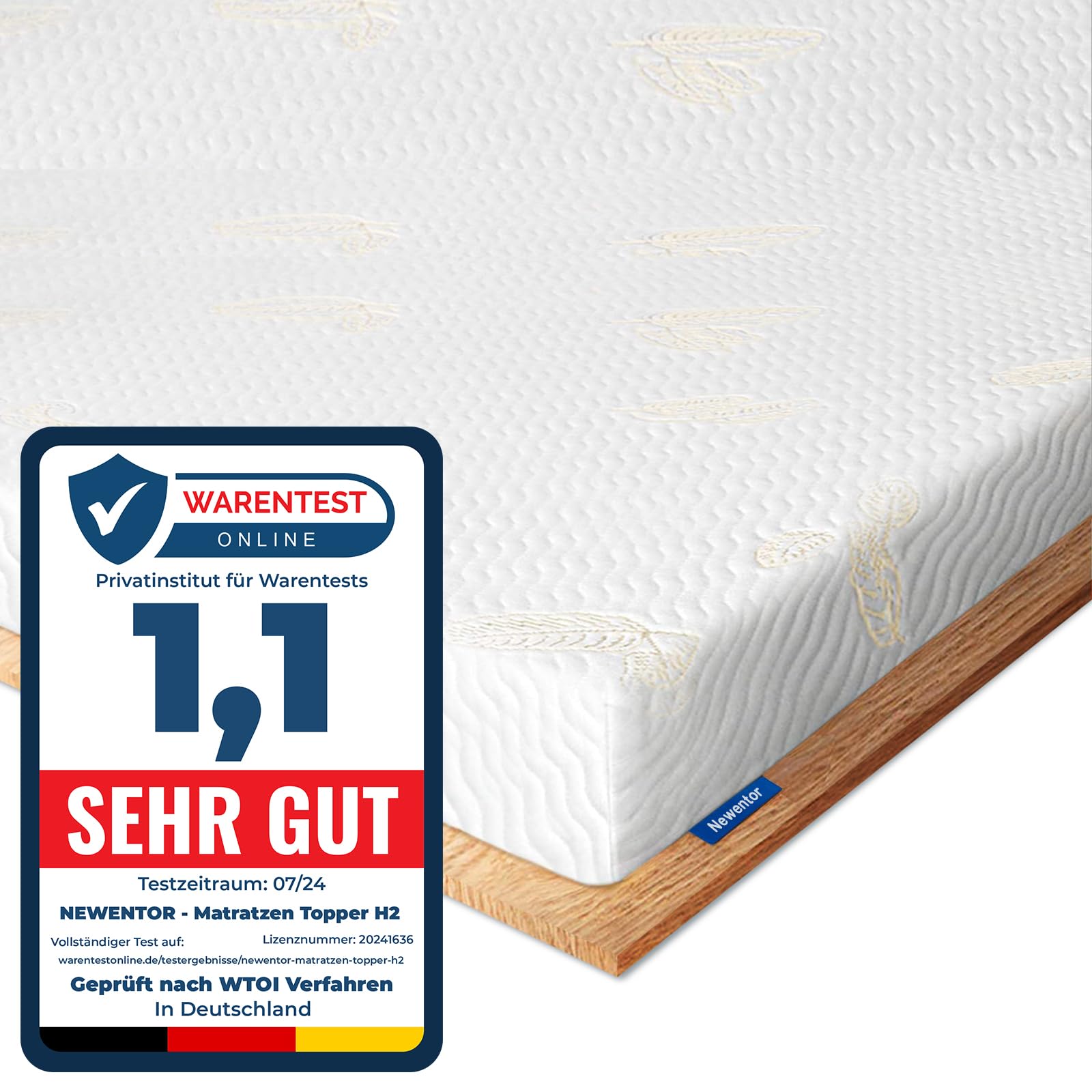 Newentor® Matratzen Topper 100x200cm H2, Matratzentopper 100x200 Schlafsofa Bett, Mattress Topper 100x200 Boxspringbett Öko-Tex Zertifiziert Bezug Kaltschaum 5CM Höhe
