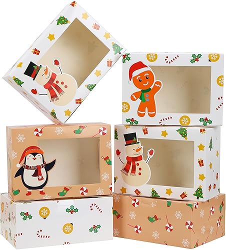 SUPERLELE 18 cajas de galletas de Navidad con ventana, recipientes de Navidad para regalo, cajas de panadería de 8.3 x 5.9 x 3.7 pulgadas, cajas de