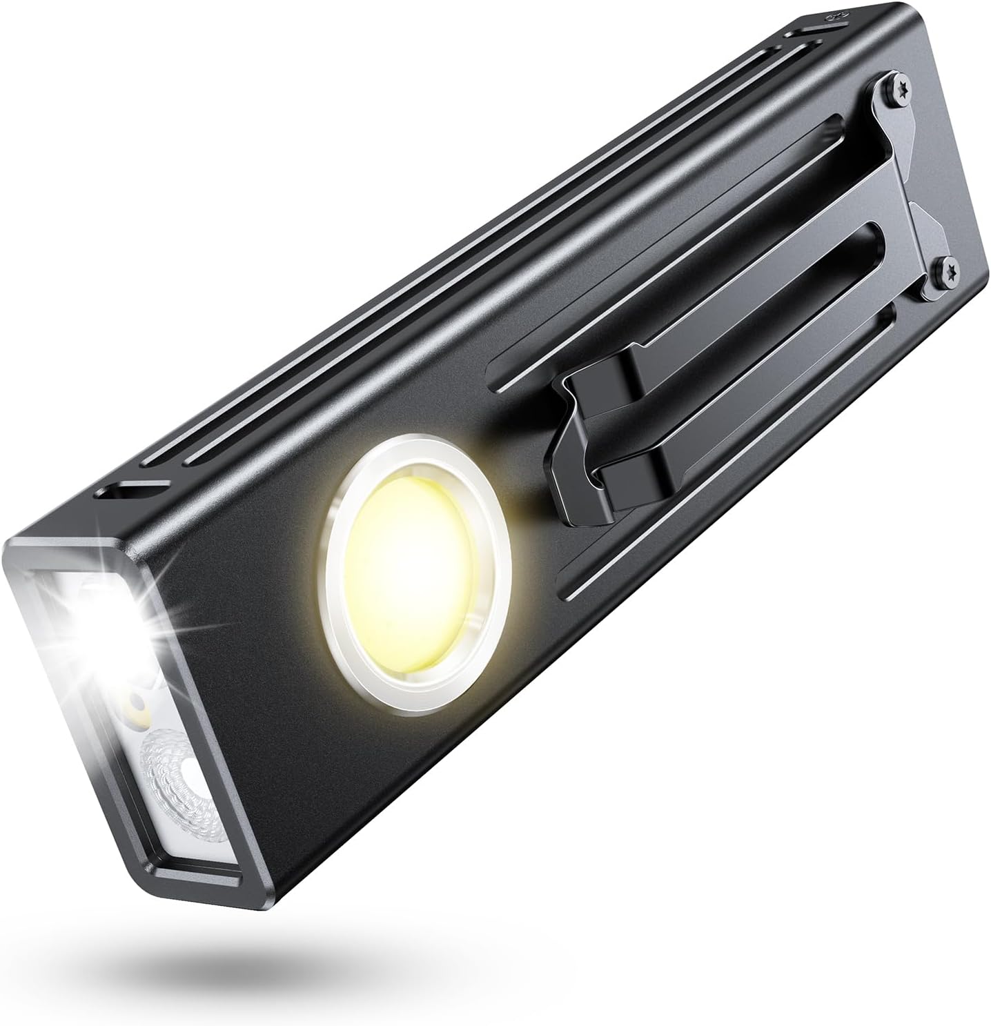 WOCBUY 1300 Lumens Rechargeable EDC Pocket Flashlight, Flat & Clip-On Magnetic LED Flashlight with 5-in-1 Spotlight/UV/Red Beam/Floodlight for Camping, Outdoor, Emergency, Work & Pet Urine Detection