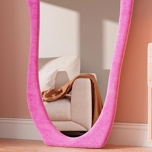 Miniatura 7 de TinyTimes Espejo de suelo, espejo de longitud completa de 63 x 24 pulgadas con espejo irregular, marco de franela, espejo de pared ondulado de