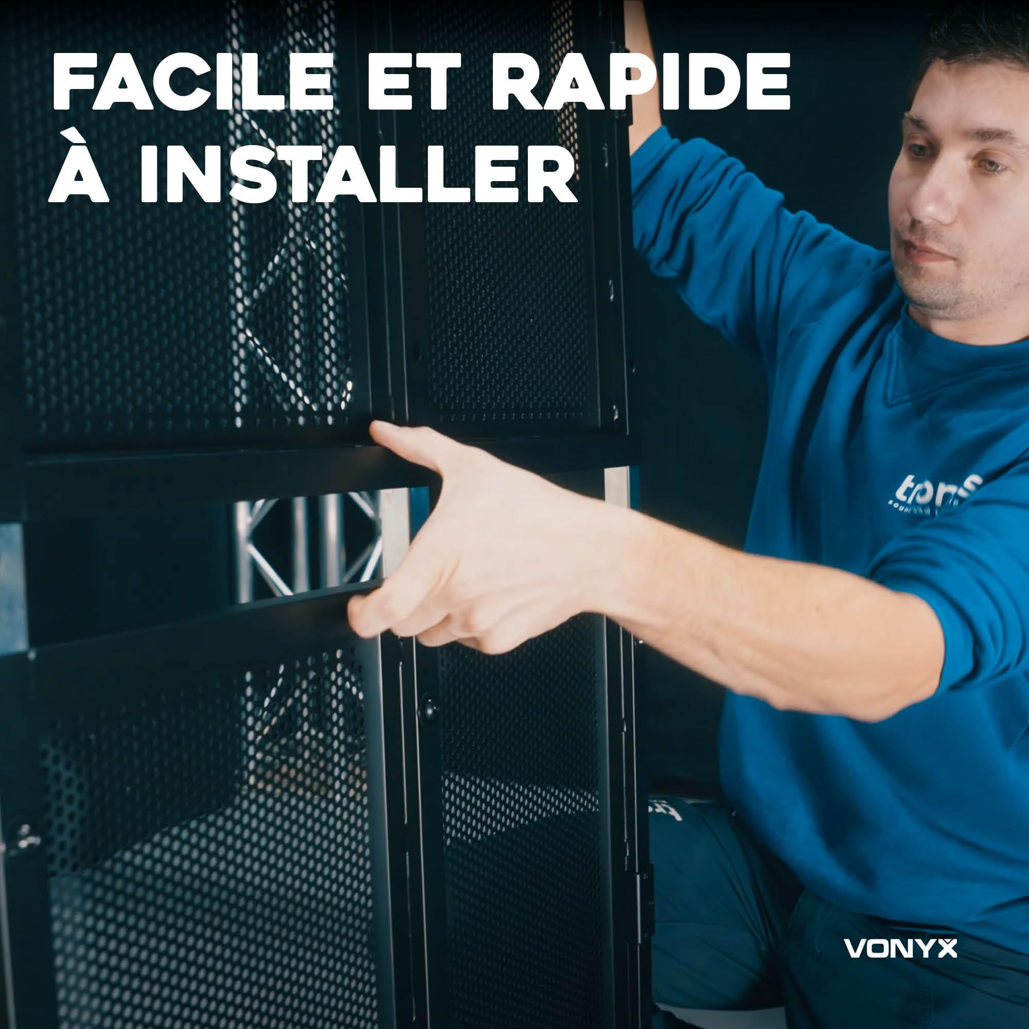 VONYX DB6 Pro Cabine DJ avec Support TV - Jusqu'à 25 Kg, Écran 65'', Lycra Blanc ou Noir Inclus, Sac de Transport, Un Système Complet et Idéal pour Les DJs Professionnels, DJs Mobiles