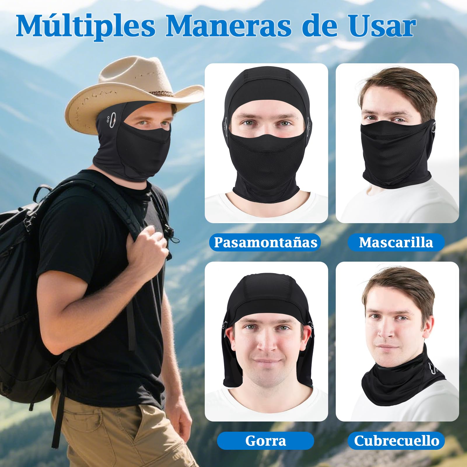 Kiiwah Pasamontañas Verano Transpirable Balaclava Moto, Protección Solar Sotocasco Moto Fino Pasamontañas Hombre Mujer para Motocicleta Ciclismo (Largo/Corto)