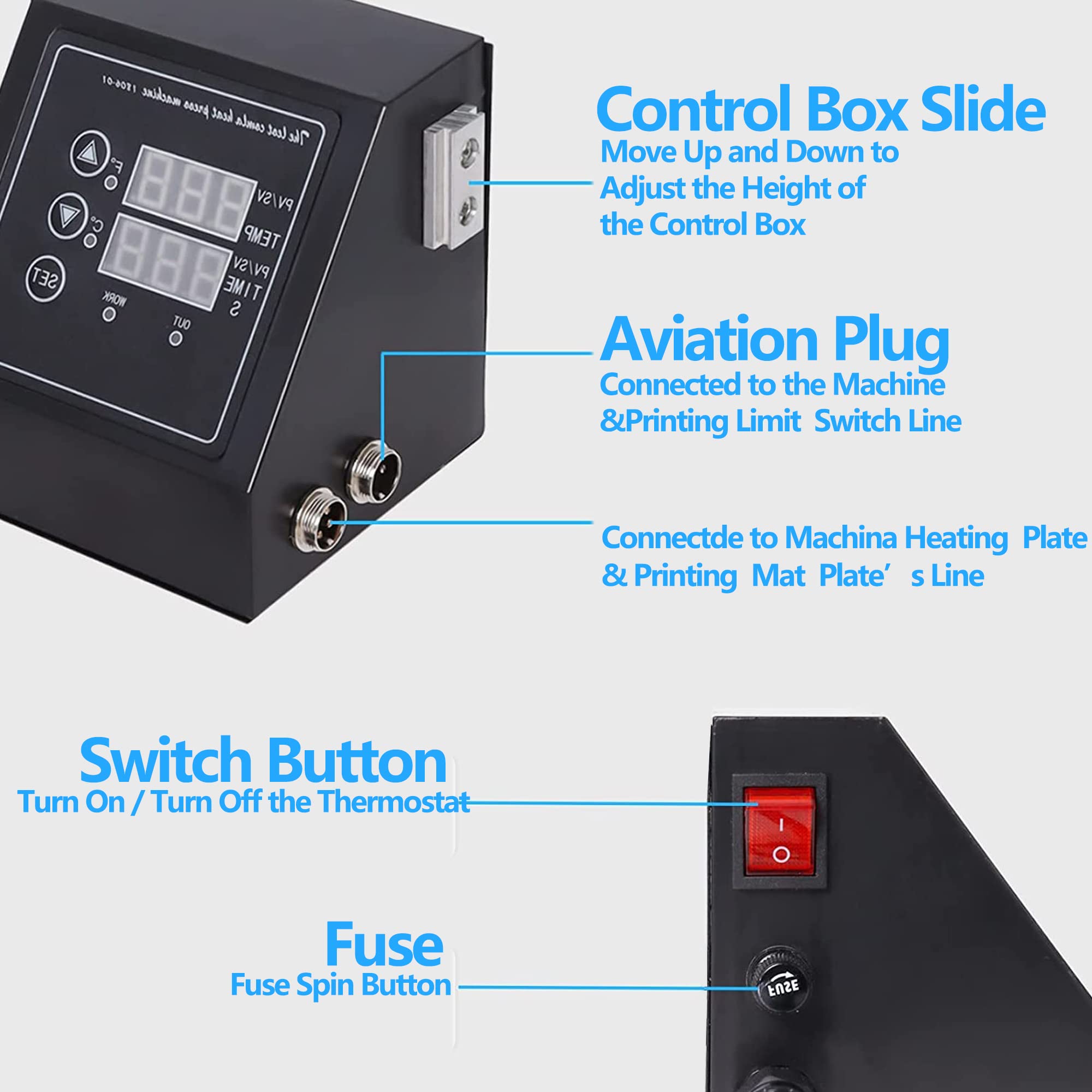 FelRelWel Heat Press Machine Controller,Replacement Parts for 15x15 Heat Press,Thermal Transfer Temperature Time Dual Display Controller,Heat Press Control Box for T ShirtsShortsMugPlateCup,1400W