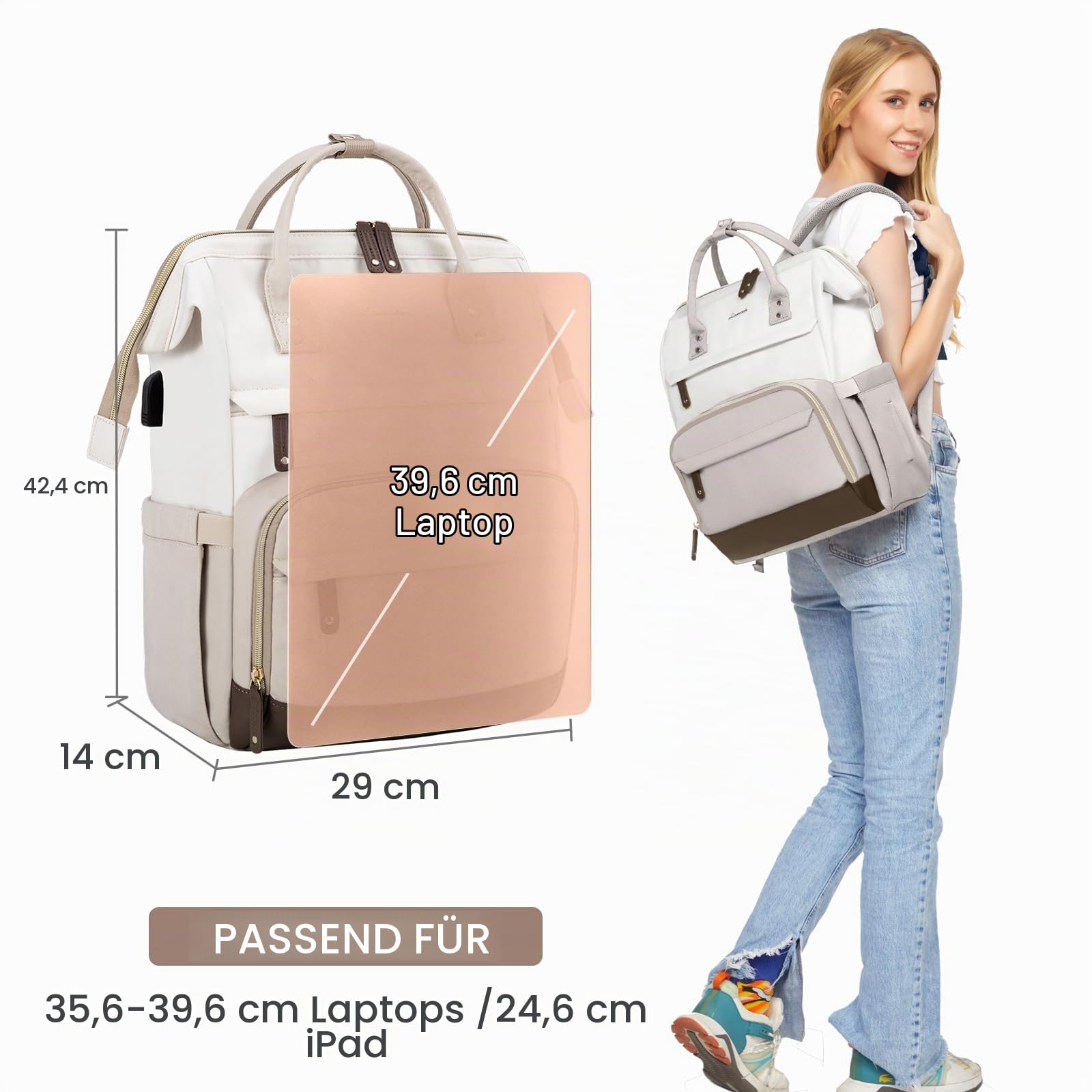 LOVEVOOK Rucksack Damen Laptop Rucksäcke mit Laptopfach 15.6 Zoll Schulrucksack Mädchen Teenager Schultasche Backpack Tagesrucksack Wasserdicht für Schule Reise Uni Business