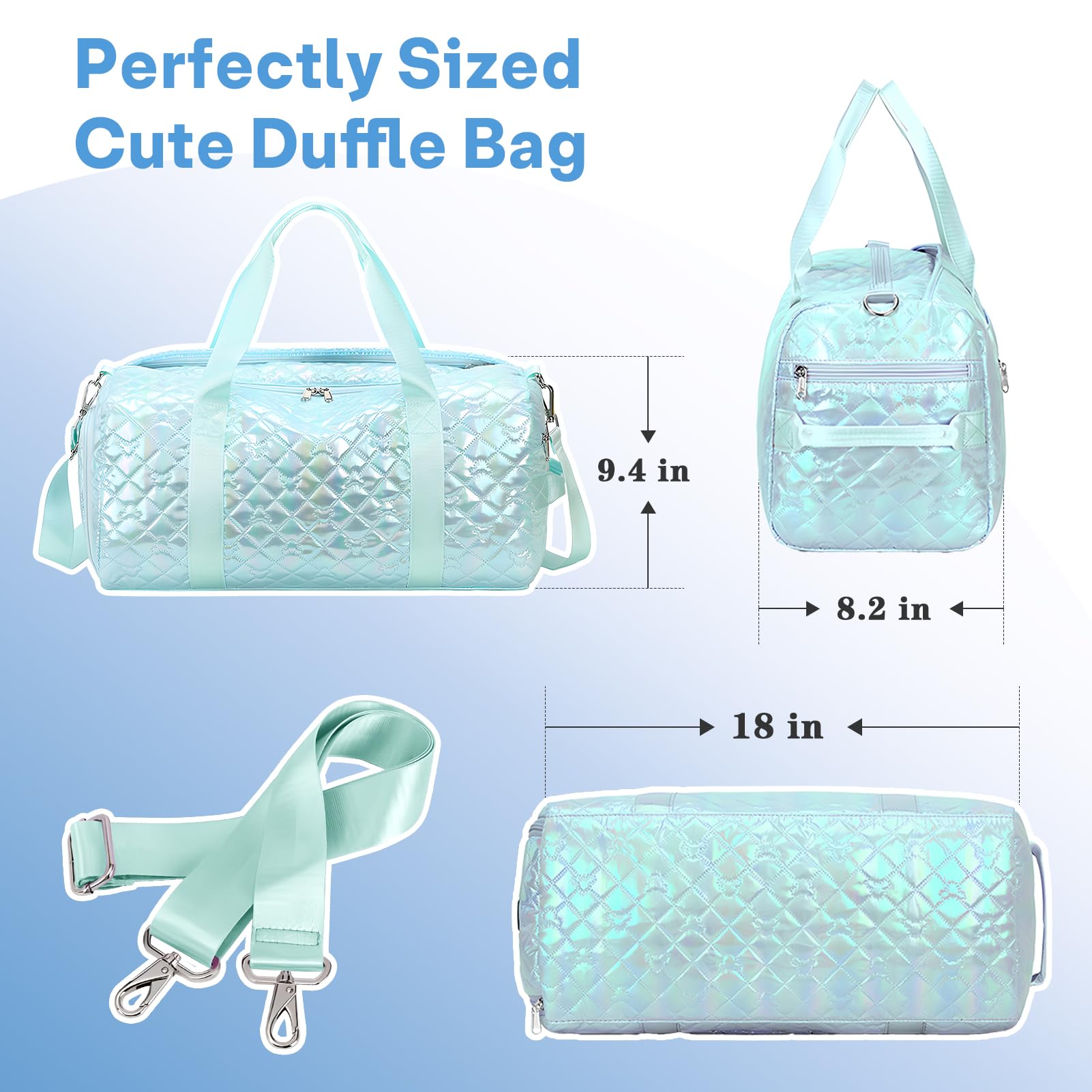 Tanztasche für Damen und Mädchen, Sporttasche, Sporttasche, mit Nass- und Schuhfächern, multifunktional, Reisen, Übernachtung, Wochenender, wasserdicht, faltbar, Flash-Grün