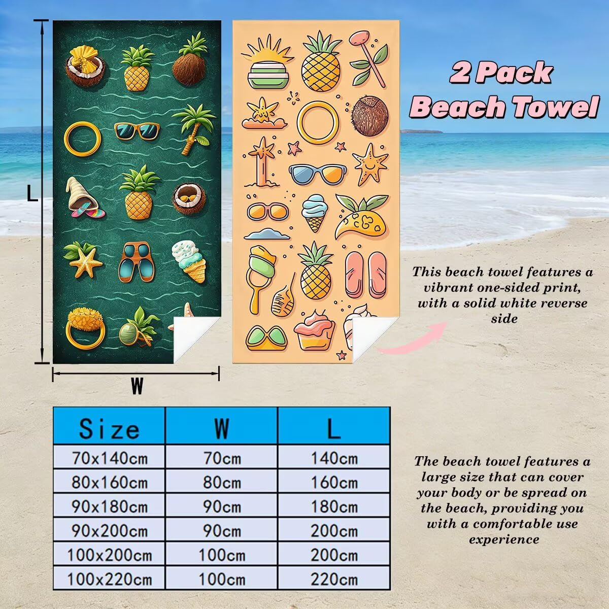 Toalla Playa 80x160 cm, Toalla Gimnasio Microfibra Secado Rapido, Juego de 2 Antiarena Toallas de Playa, Ligera Compacta Toallas Microfibra Grande para Viaje, Regalo Hombre Regalo Mujer (Lindo) -5035