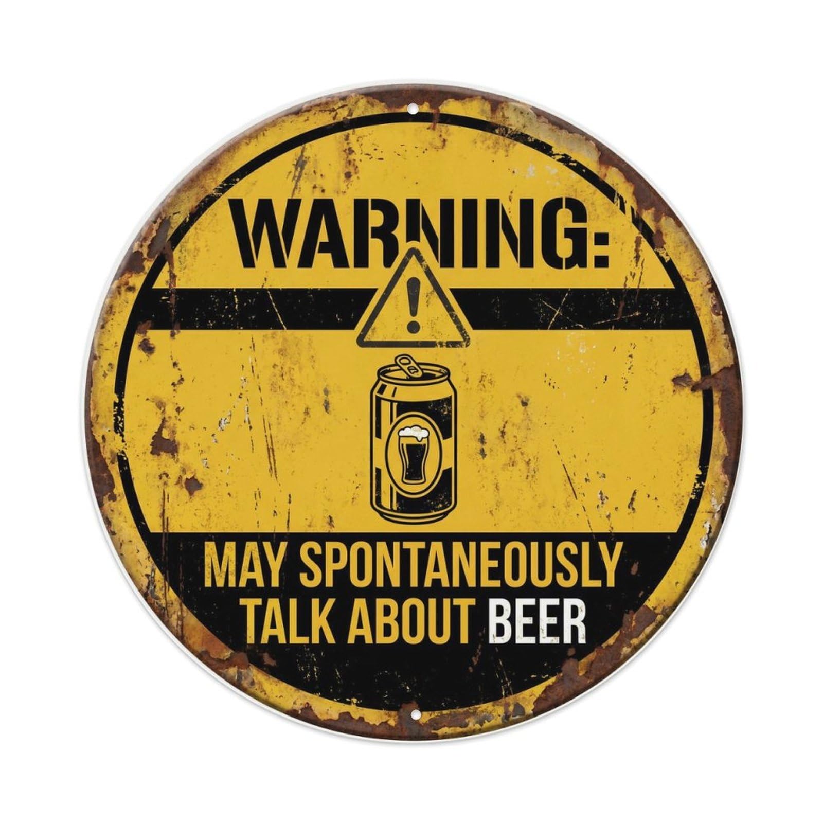 Retro Bar Warning Caution Garage Beer Metal Tin Sign Plaque Wall Decor for Cafe, Club Bar, Office, Home Garden Round Metal Poster 8x8Inch