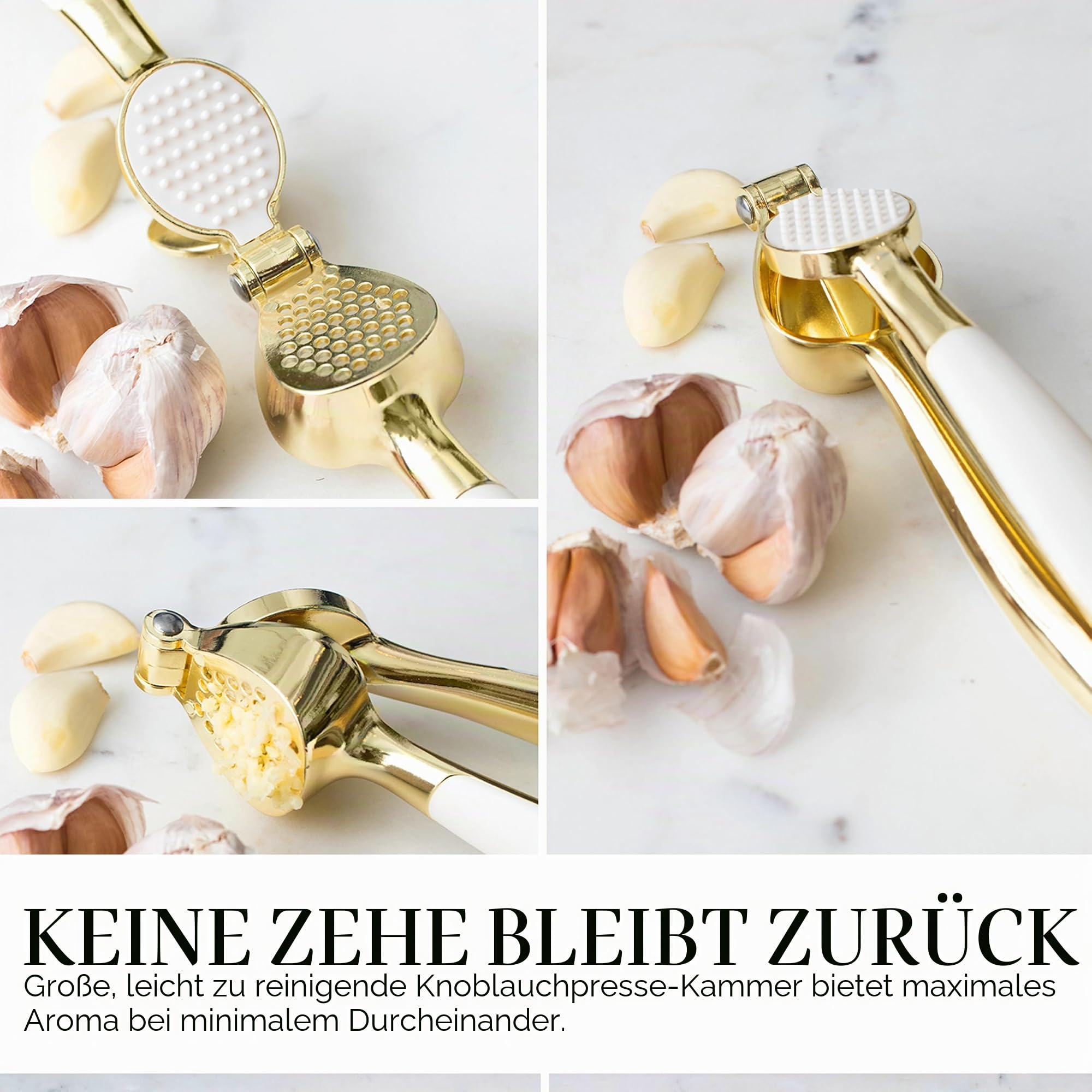 Weiß & Gold Küchenhelfer und Gadgets – Luxe 8-teiliges Kochutensilien -geräte mit rutschfesten Griffen, Goldutensilien-Set, Goldküchenzubehör weißes Küchenutensilien-Set, Premium-Küchenhelfer-Set | Küchenutensilien-Set enthält Dosenöffner, Zange und Knobl